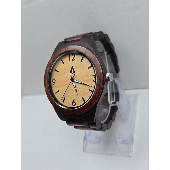Treehut Wood Wrist Watch Red Ebony Maple Dial Quartz Minimalist New Battery 45mm - Picture 2 of 12